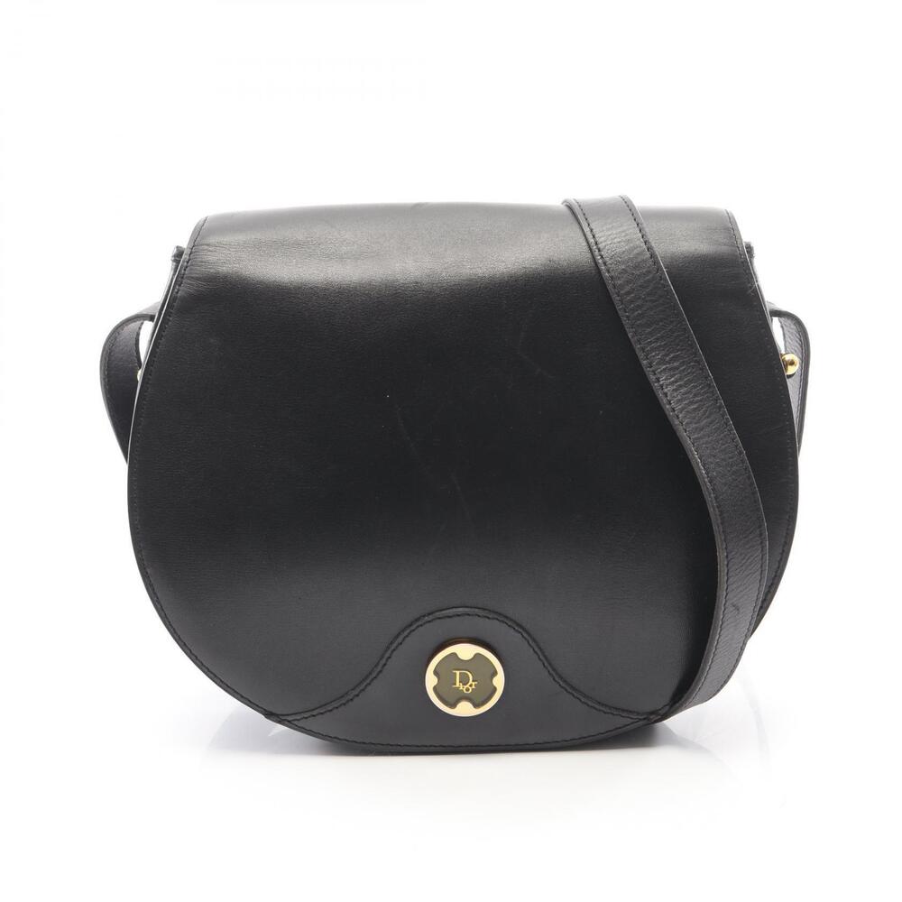 Christian Dior black leather saddle crossbody bag CD logo clasp Black